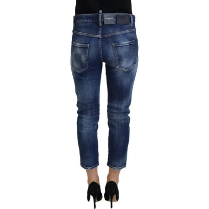 Dsquared² Blue Cotton Mid Waist Cropped Denim Jeans Cool Girl