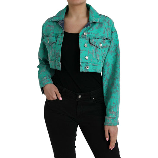 Dolce & Gabbana Green Cotton Tie Dye Cropped Cropped Denim Jacket JKT3824-40