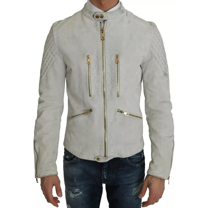 Dolce & Gabbana Leather White Biker Motorcycle Jacket