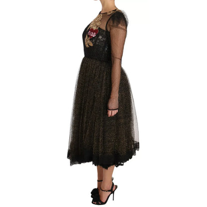 Dolce & Gabbana Black Gold Crystal Heart A-line Dress