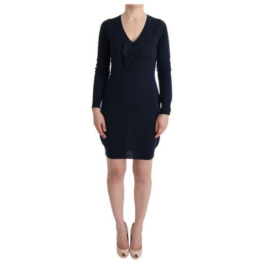 MARGHI LO' Blue Wool Long Sleeve Shift Dress