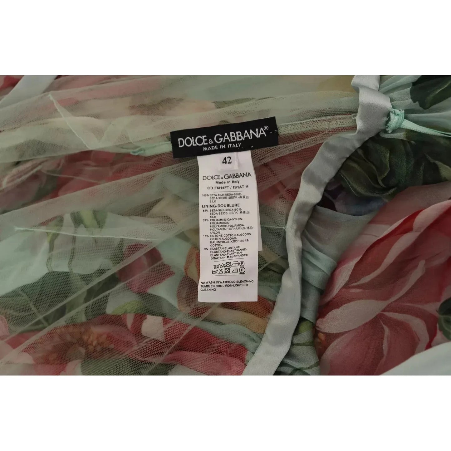 Dolce & Gabbana Green Floral Long Sleeve V-neck Midi Dress