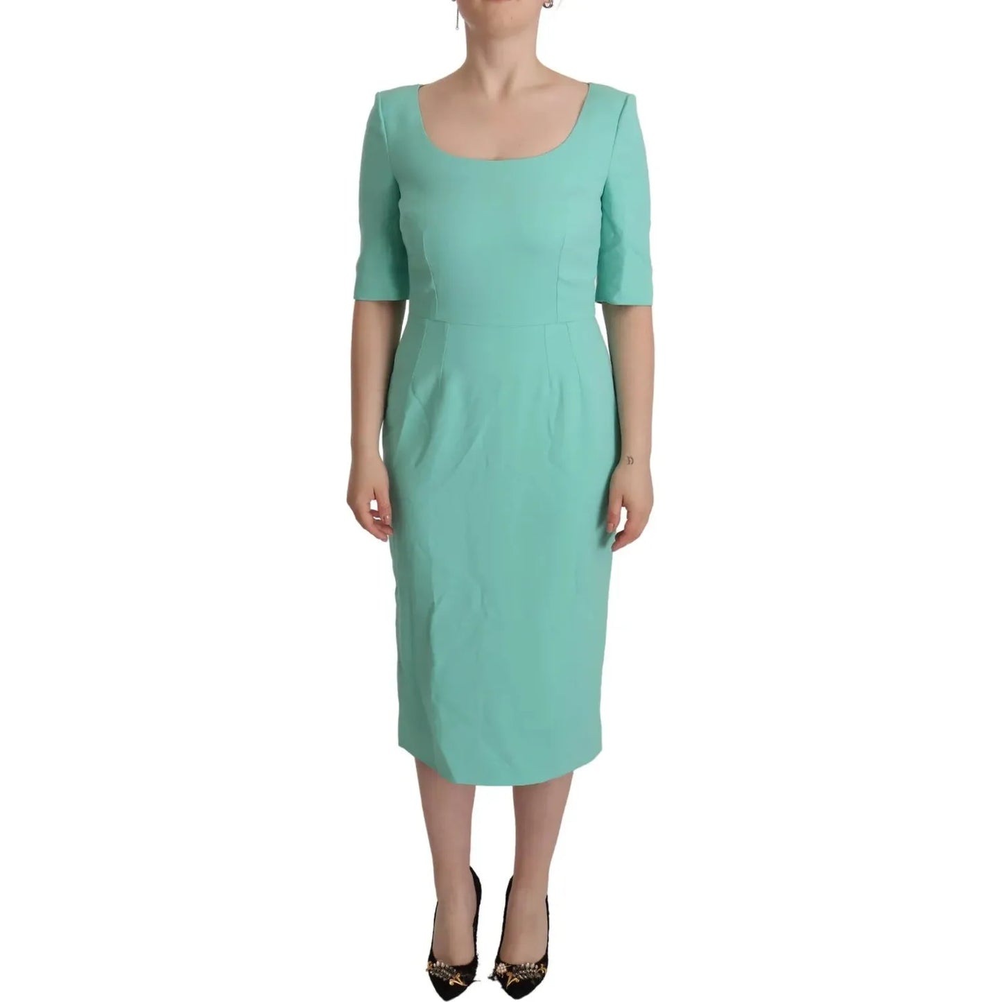 Dolce & Gabbana Mint Green Sheath Square Neckline Midi Dress