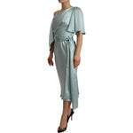 Dolce & Gabbana Silk Mint Green Fit Cut One Shoulder Midi Dress DR28280