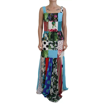 Dolce & Gabbana Silk Multicolor Patchwork Sheath Maxi Dress
