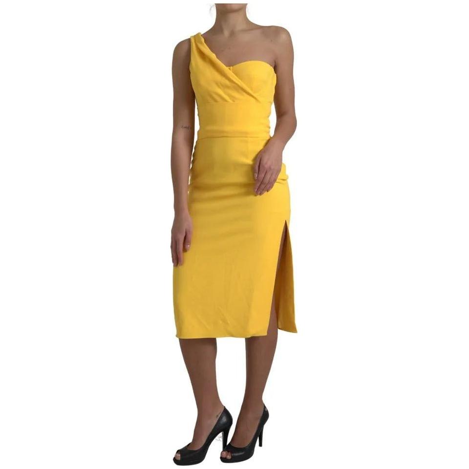 Dolce & Gabbana Yellow One Shoulder Side Slit Midi Dress