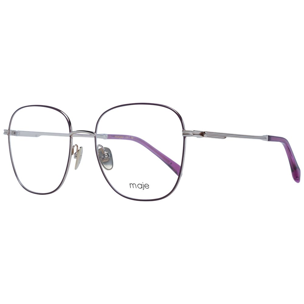 Maje Purple Women Glasses Frame in metal full-rim with demo lenses, square style, includes branded case. Frame width 140mm, temple length 140mm.