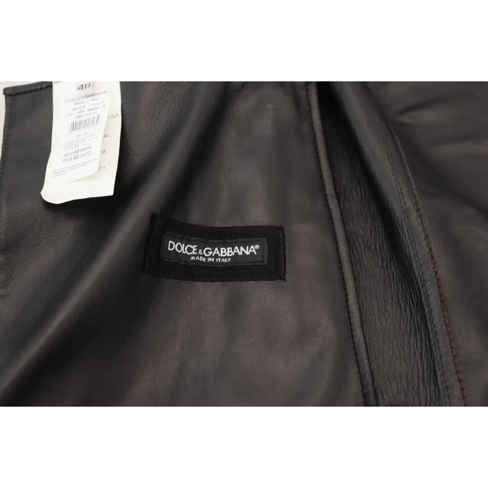 Dolce & Gabbana Silver Leather Biker Coat Lambskin Jacket