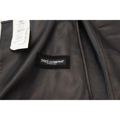 Dolce & Gabbana Silver Leather Biker Coat Lambskin Jacket