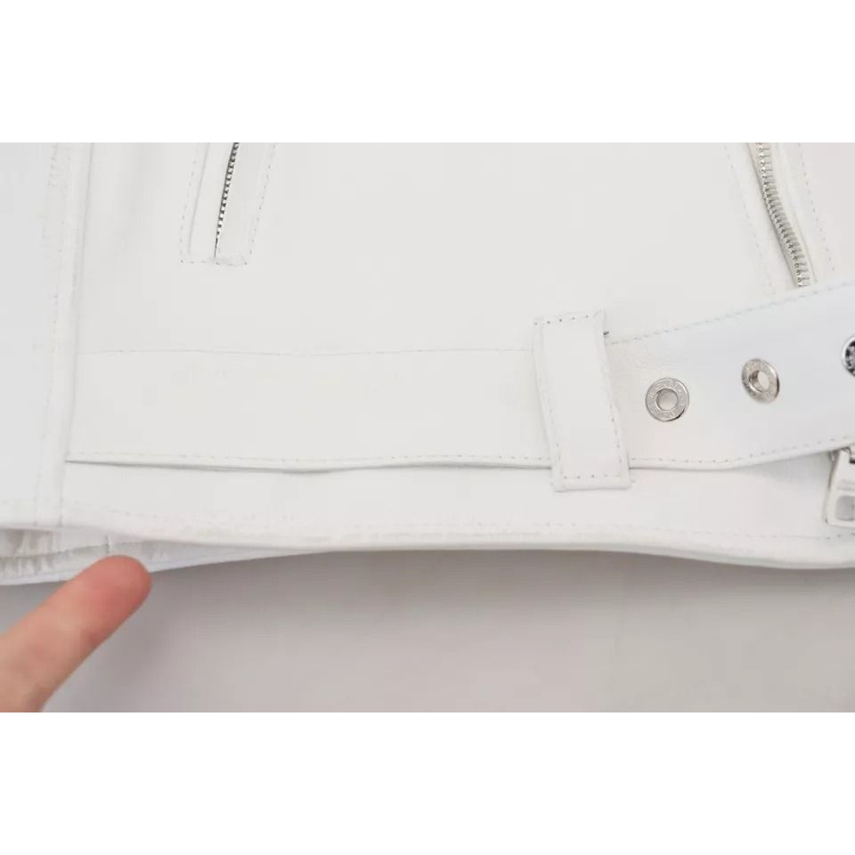 Dolce & Gabbana White Leather Biker Coat Zipper Jacket