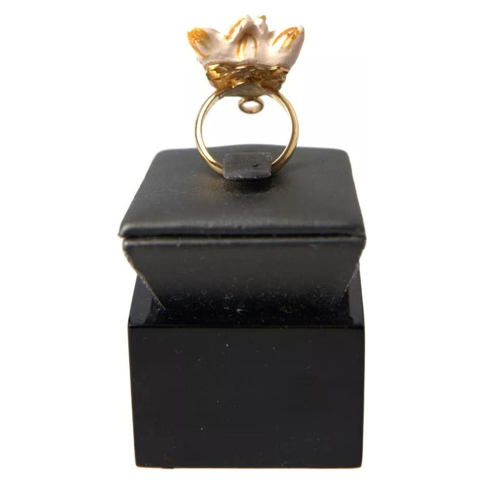 Dolce & Gabbana Gold Brass Resin Beige Dog Pet Accessory Ring FASHION ACCESSORIES