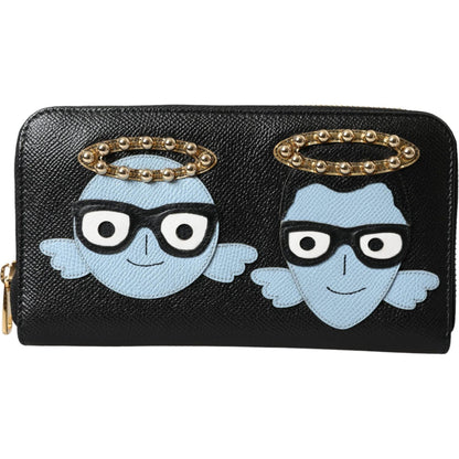 Dolce & Gabbana Black Blue Leather #DGFAMILY Zipper Continental Men Wallet
