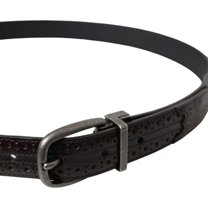 Dolce & Gabbana Dark Brown Perforated Leather Metal Buckle Belt Men