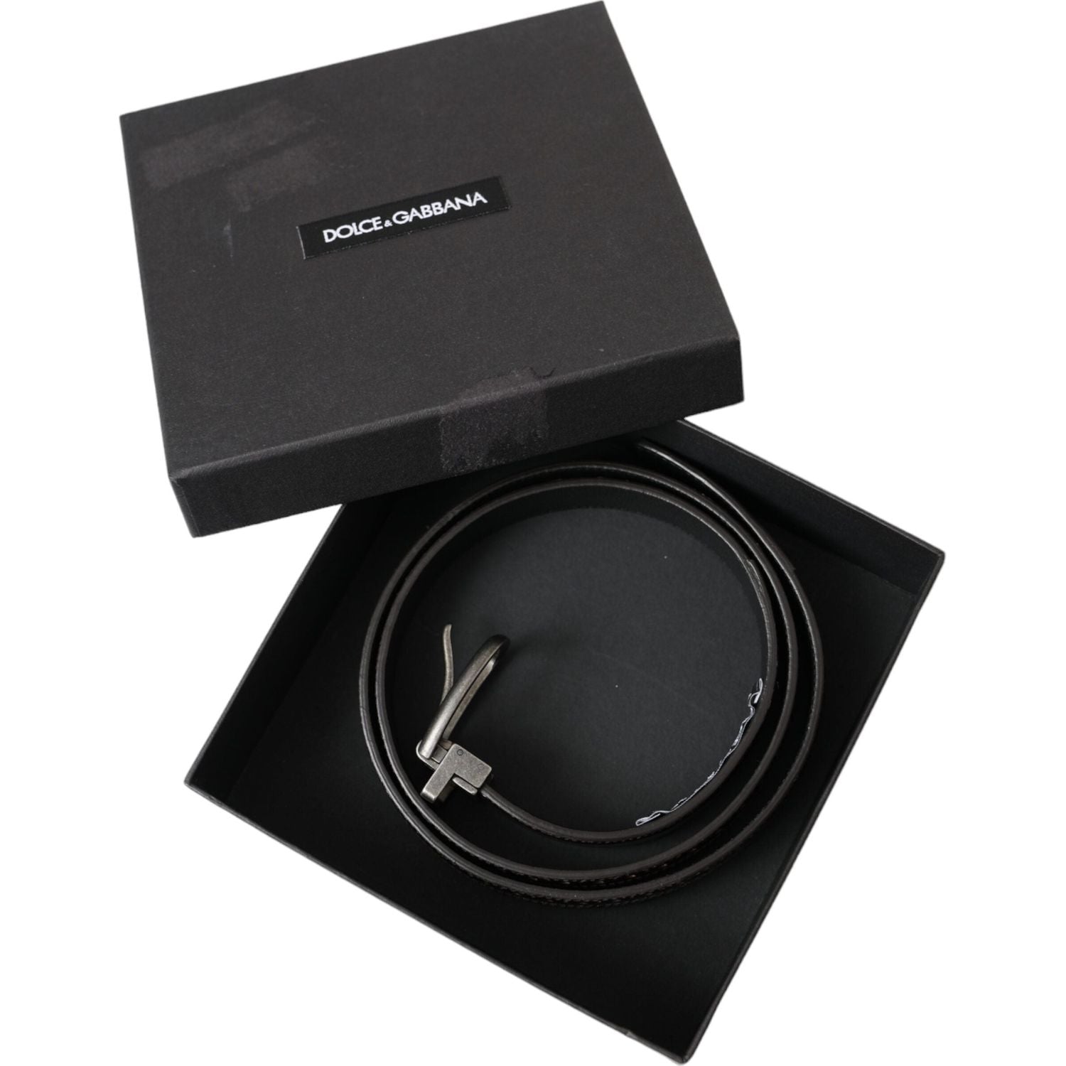 Dolce & Gabbana Dark Brown Perforated Leather Metal Buckle Belt Men