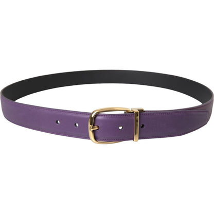 Dolce & Gabbana Purple Leather Gold Metal Buckle Belt Men