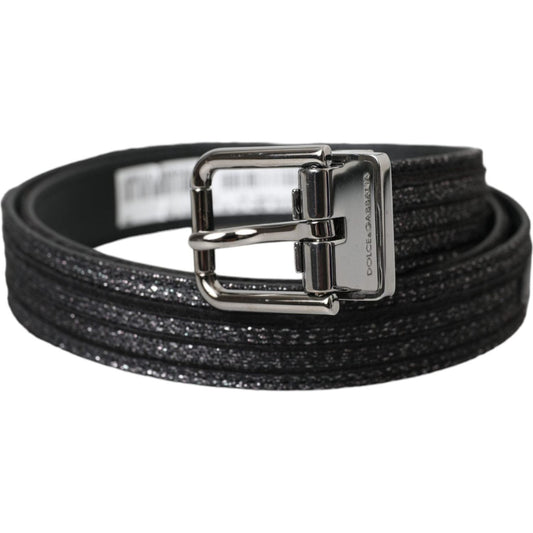 Dolce & Gabbana Black Jacquard Stripes Silver Metal Buckle Belt