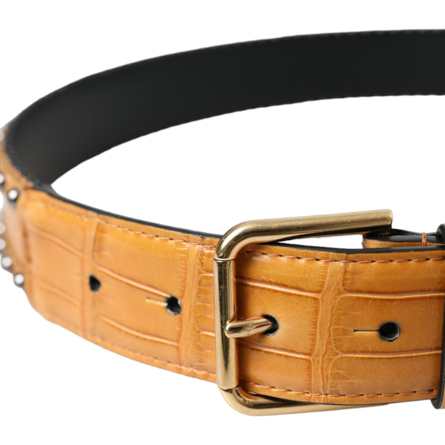 Dolce & Gabbana Beige Alligator Leather Studded Metal Buckle Belt
