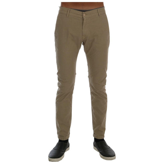 Daniele Alessandrini Beige Cotton Stretch Slim Fit Chinos Jeans & Pants