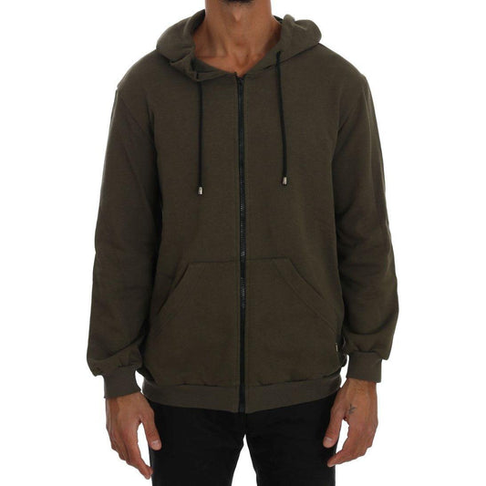 Daniele Alessandrini Green Full Zipper Hodded Cotton Sweater