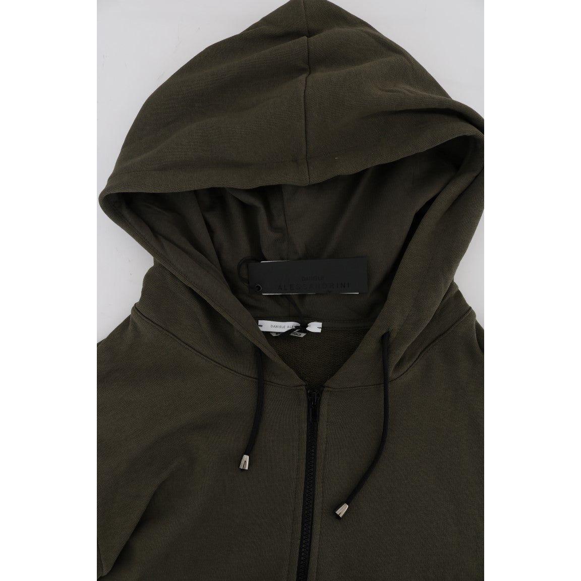 Daniele Alessandrini Green Full Zipper Hodded Cotton Sweater