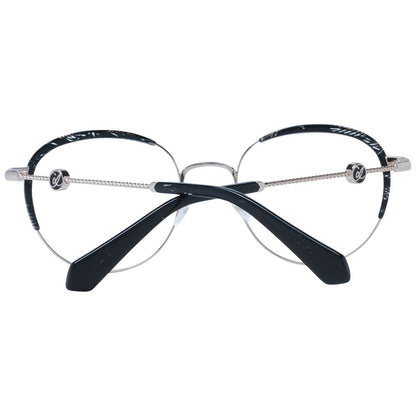 Alt Tag: Christian Lacroix Black Metal Glasses (Frames) for women, full-rim round style with black metal frame and demo lenses, includes branded case.