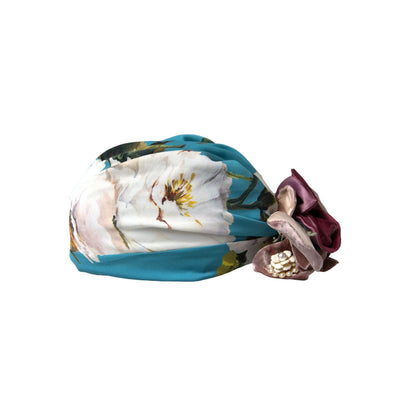 Dolce & Gabbana Blue Floral Motif Turban Head Hat Women