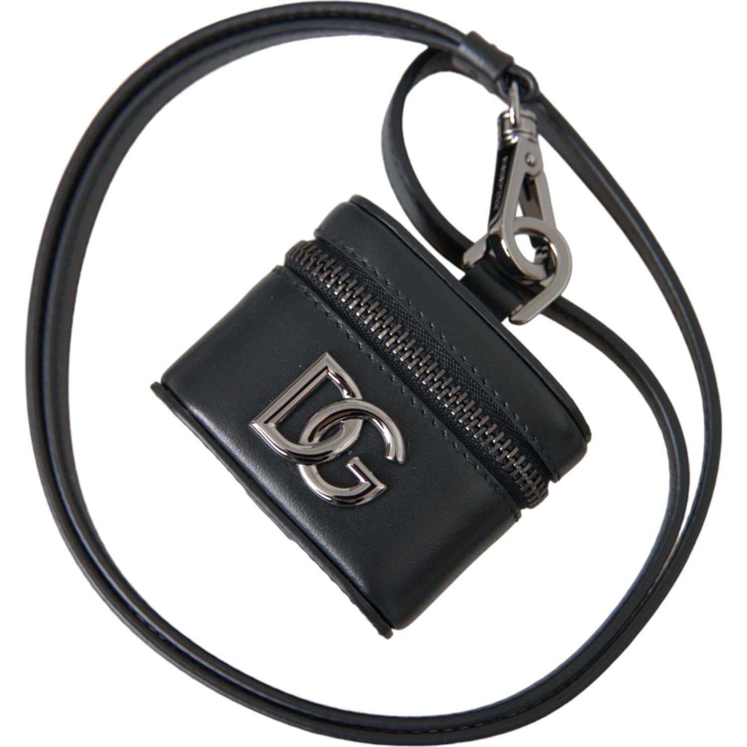 Dolce & Gabbana Black DG Logo Leather Silver Metal Airpods Case
