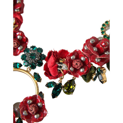 Dolce & Gabbana Gold Brass Link Chain RosePetal Crystal Pendant Necklace