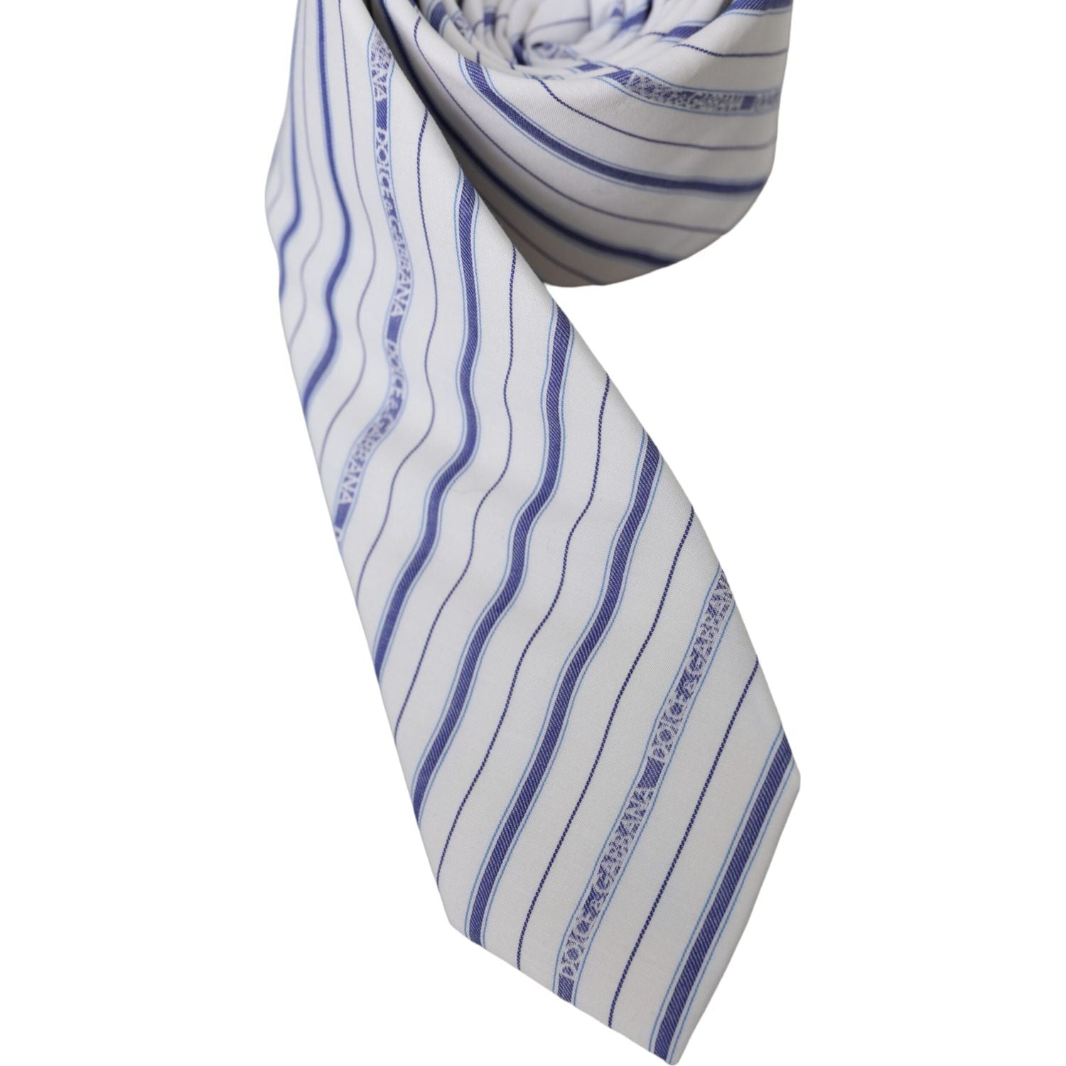 Dolce & Gabbana White Blue Stripes Silk Adjustable Tie