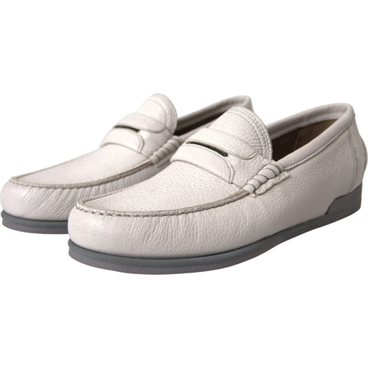 Dolce & Gabbana White Gray Leather Slip Mocassin Shoes Loafer MV5676-39.5