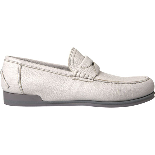Dolce & Gabbana White Gray Leather Slip Mocassin Shoes Loafer MV5676-39.5