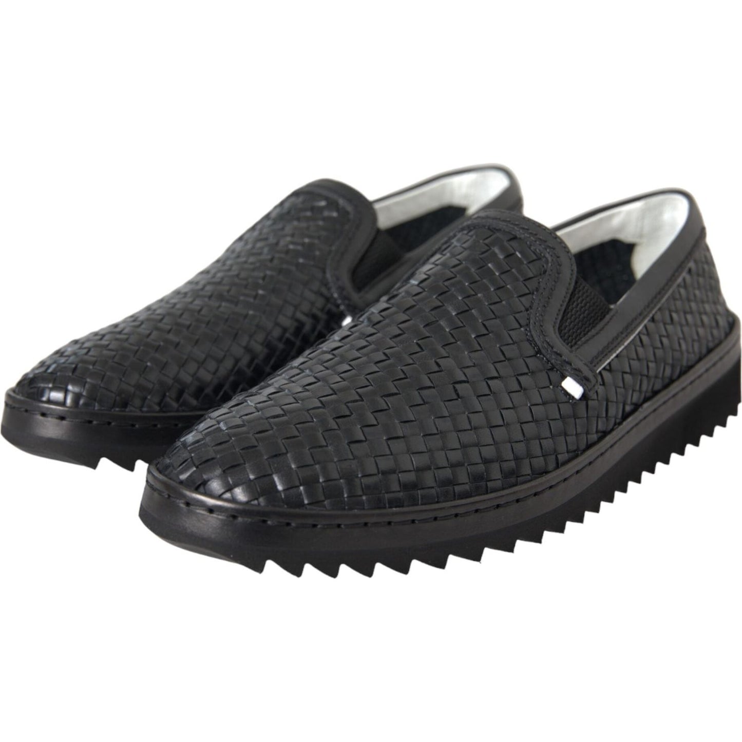 Dolce & Gabbana Black Woven Buffalo Leather Men Loafers Shoes MV5679-40