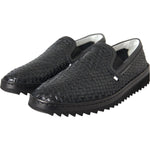 Dolce & Gabbana Black Woven Buffalo Leather Men Loafers Shoes MV5679-40