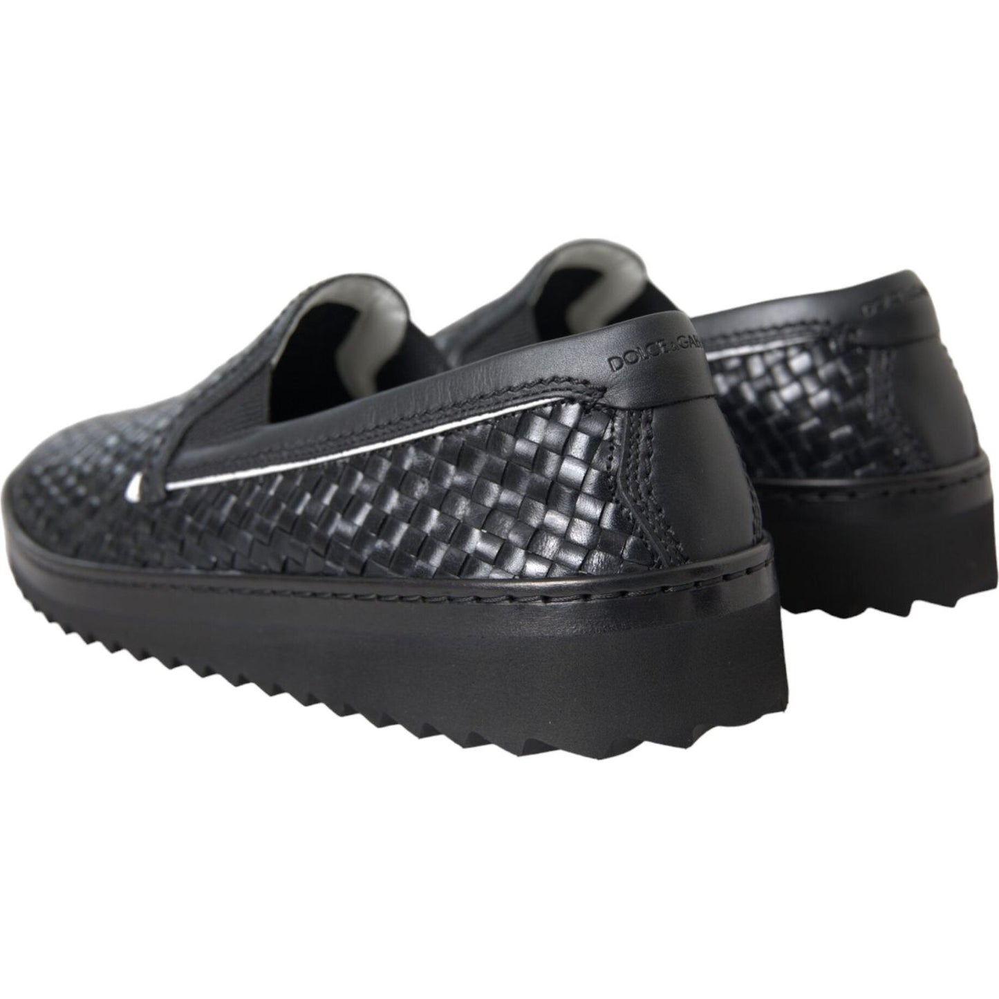Dolce & Gabbana Black Woven Buffalo Leather Men Loafers Shoes MV5679-40