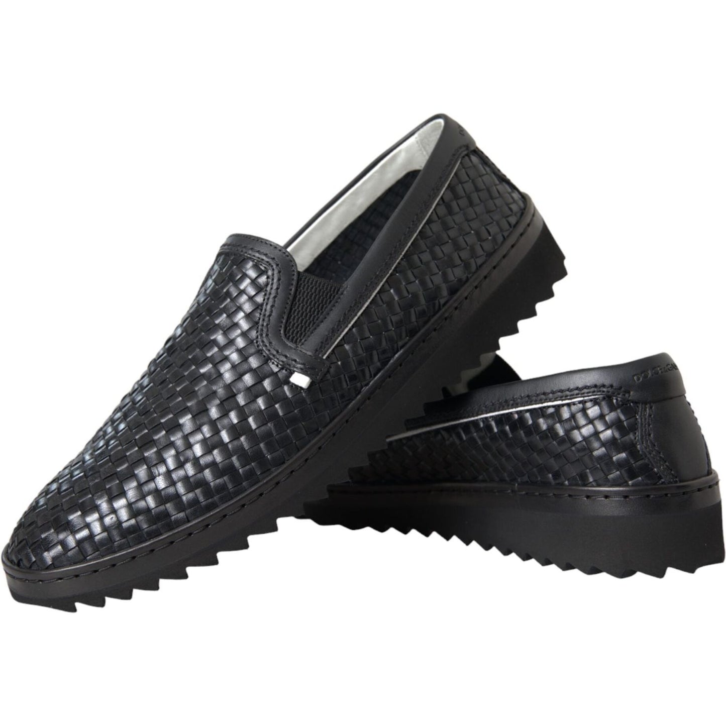 Dolce & Gabbana Black Woven Buffalo Leather Men Loafers Shoes MV5679-40