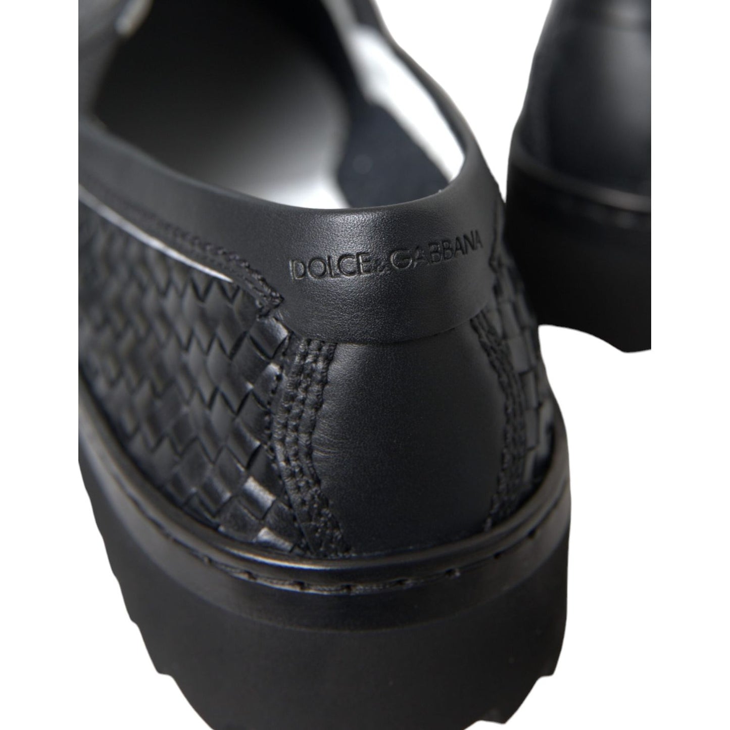 Dolce & Gabbana Black Woven Buffalo Leather Men Loafers Shoes MV5679-40