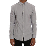 Frankie Morello Chic Blue Checkered Casual Shirt Frankie Morello Light Slate Gray