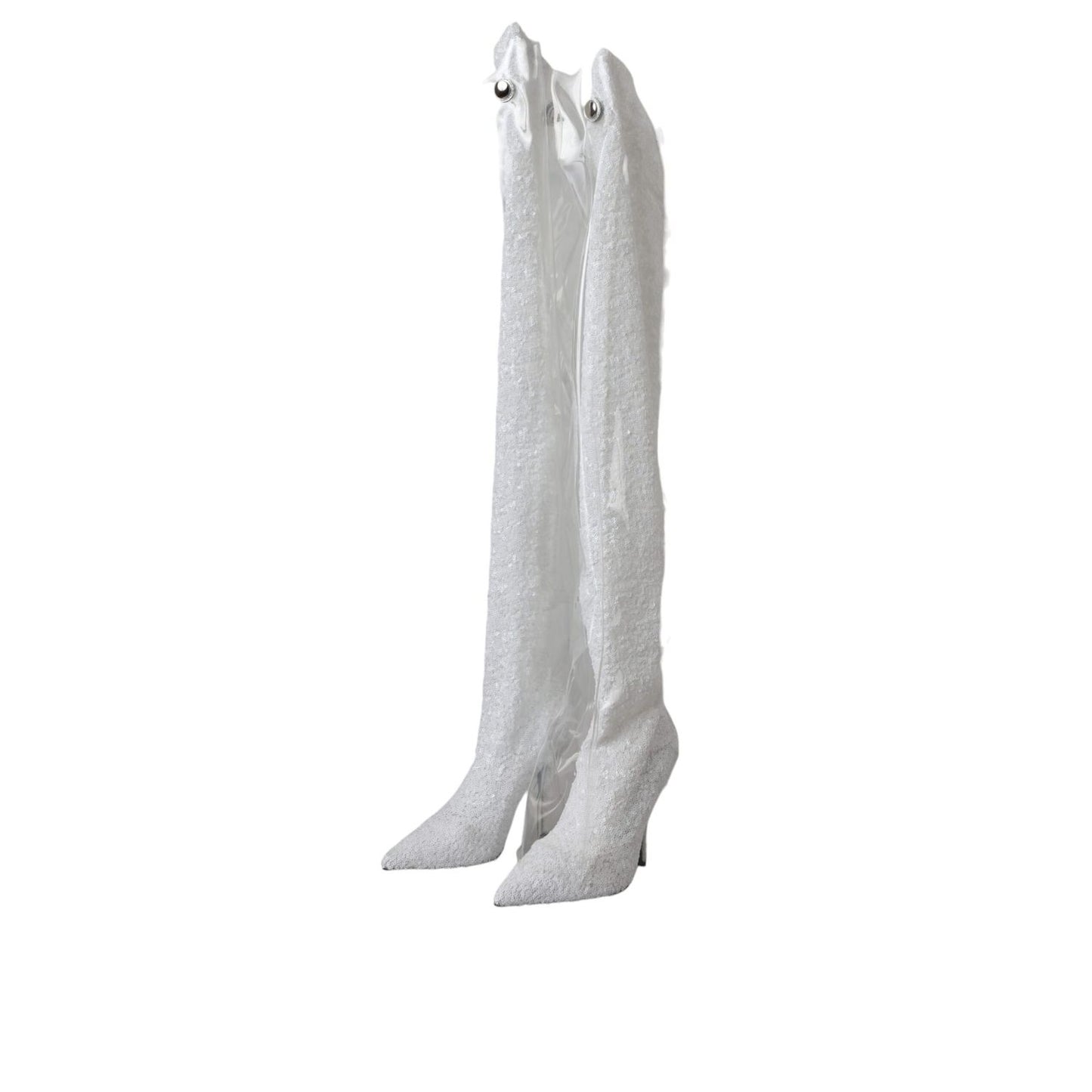 Dolce & Gabbana White Heels Stiletto Knee High Boots Shoes