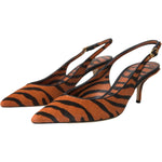Dolce & Gabbana Black Orange Zebra Leather Slingbacks Shoes LA11133-35
