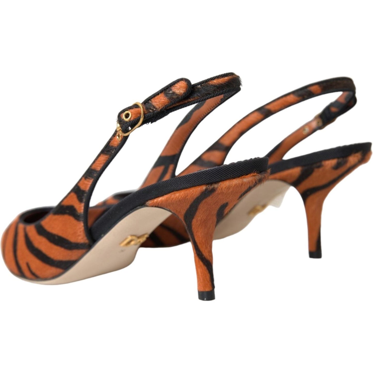 Dolce & Gabbana Black Orange Zebra Leather Slingbacks Shoes LA11133-35
