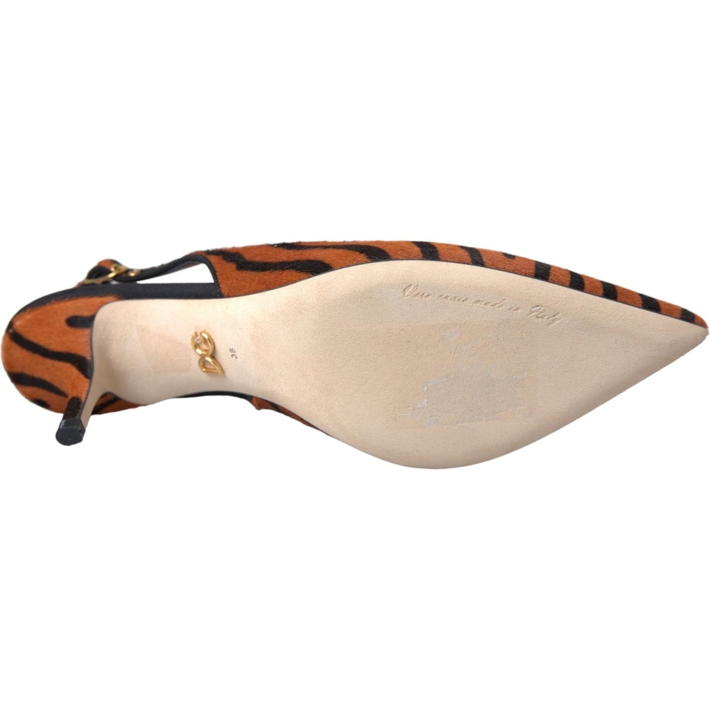 Dolce & Gabbana Black Orange Zebra Leather Slingbacks Shoes LA11133-35