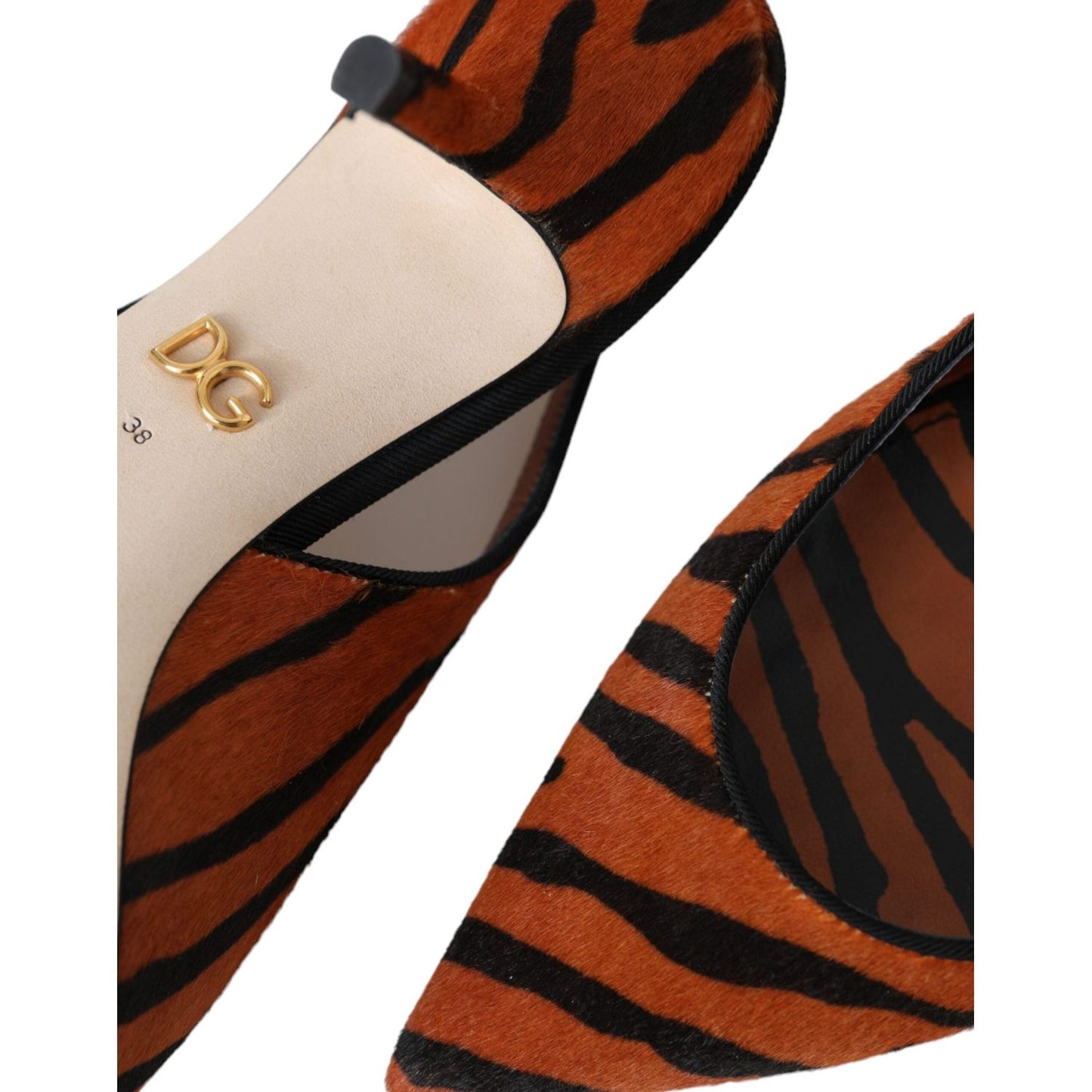 Dolce & Gabbana Black Orange Zebra Leather Slingbacks Shoes LA11133-35