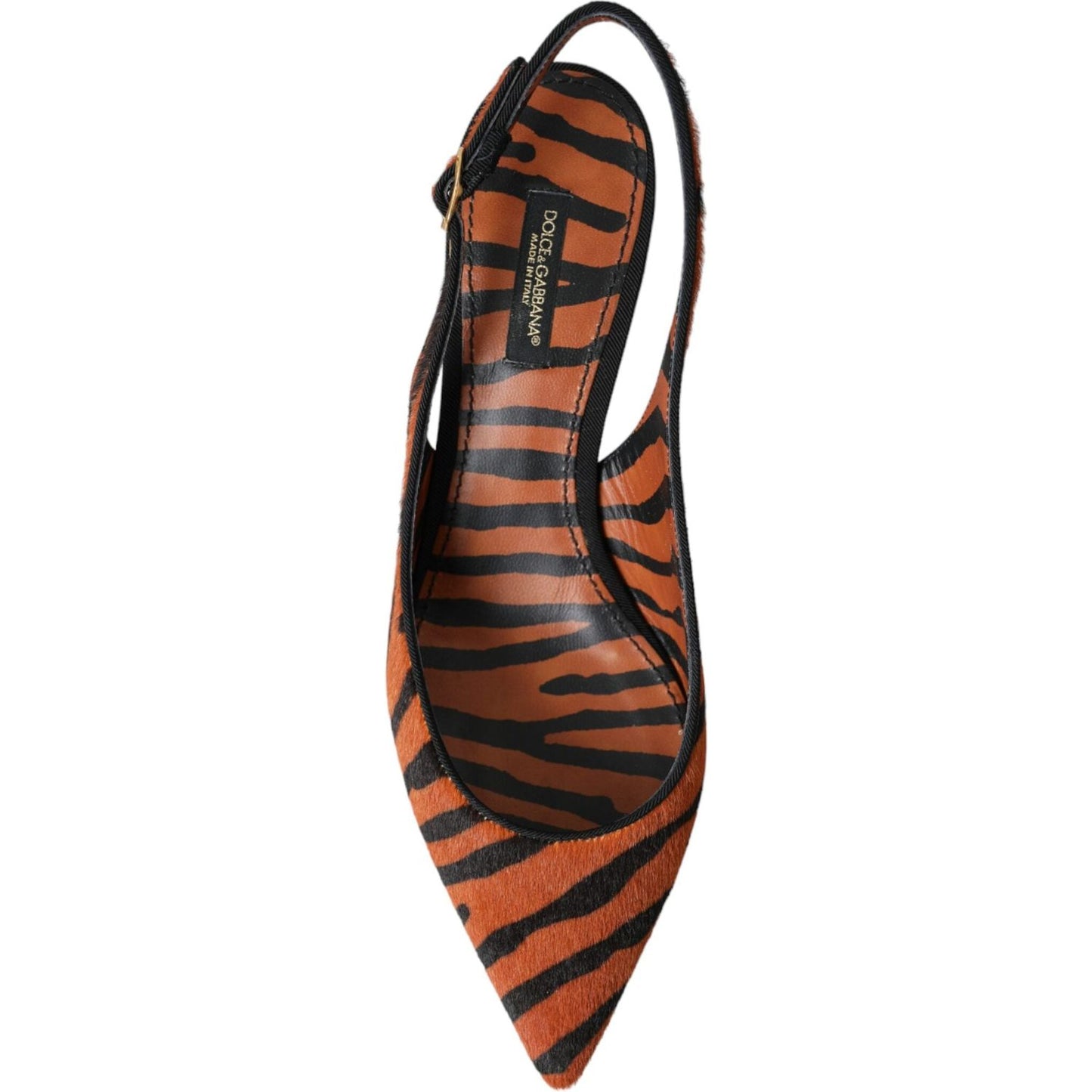 Dolce & Gabbana Black Orange Zebra Leather Slingbacks Shoes LA11133-35