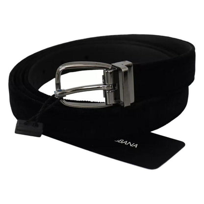 Dolce & Gabbana Black Velvet Silver Tone Metal Buckle Men Belt