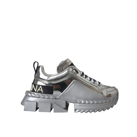 Dolce & Gabbana Silver Leather Super Queen Sneakers Shoes