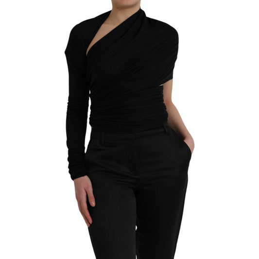 Dolce & Gabbana Black Wool Cutout Asymmetric Long Sleeve Top MS6454-36