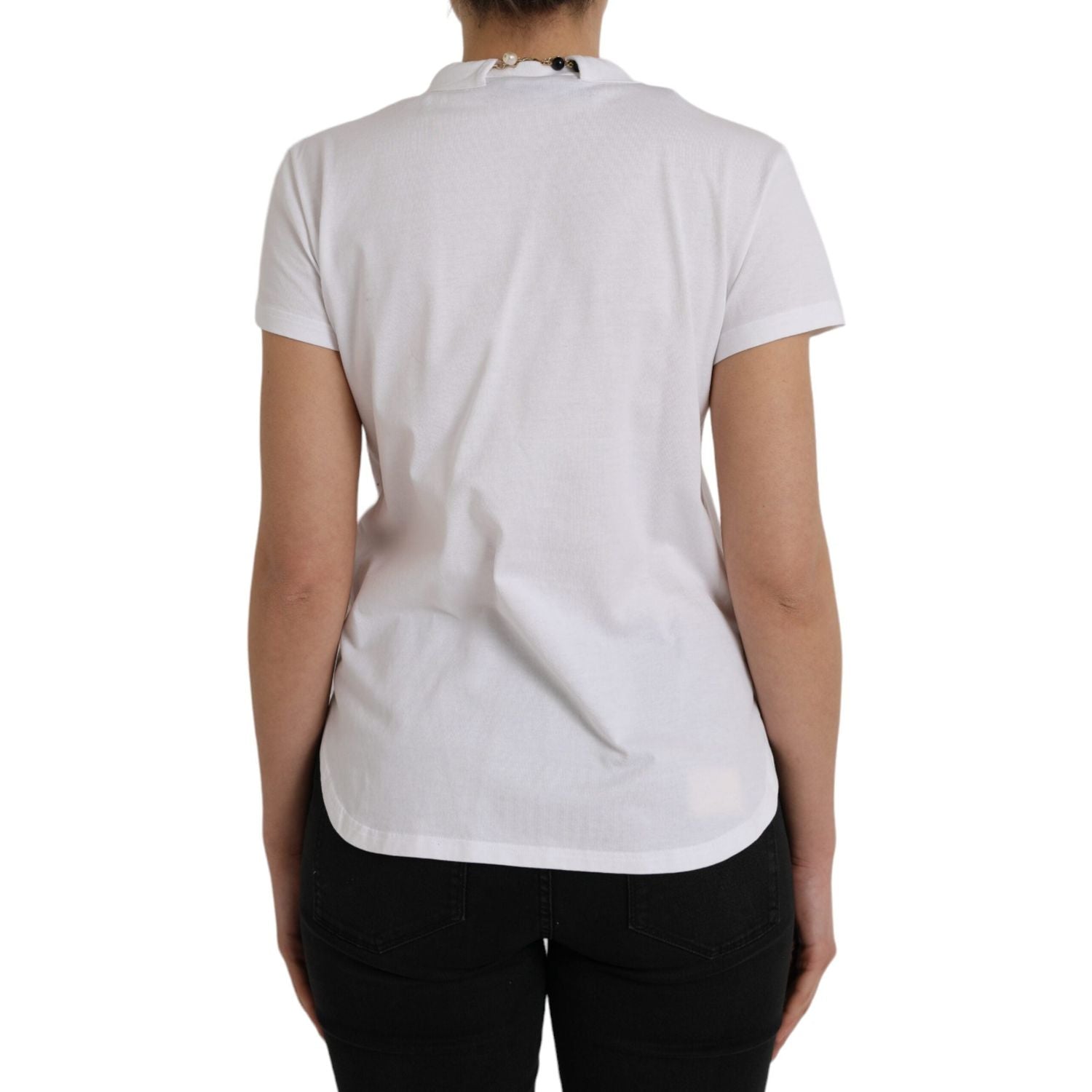 Dolce & Gabbana White Cotton Necklace Short Sleeves T-shirt
