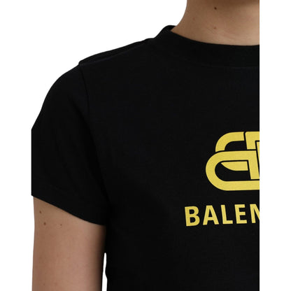 Balenciaga Black Cotton Logo Crew Neck Short Sleeves T-shirt