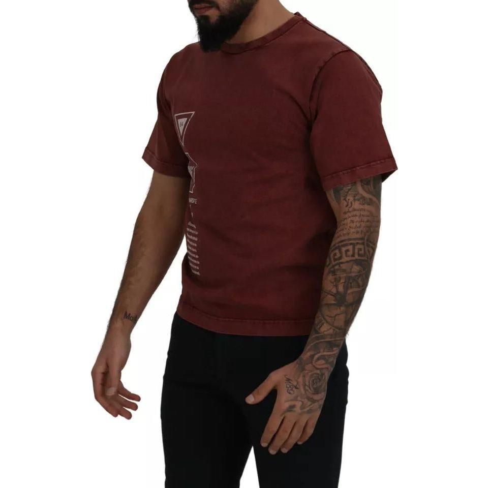 Dolce & Gabbana Maroon Printed Crewneck Tee Cotton T-shirt