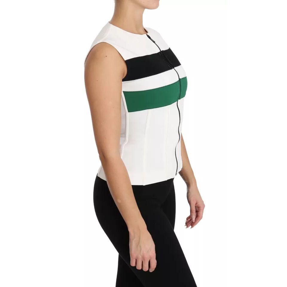 Dolce & Gabbana White Striped Cotton Sleeveless Top T-shirt